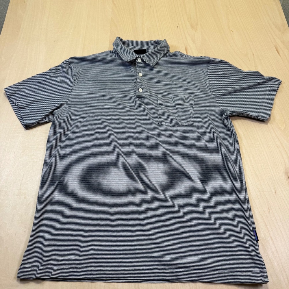 Patagonia Organic Cotton Striped Polo Shirt Men's Size M Blue White Short Sleeve